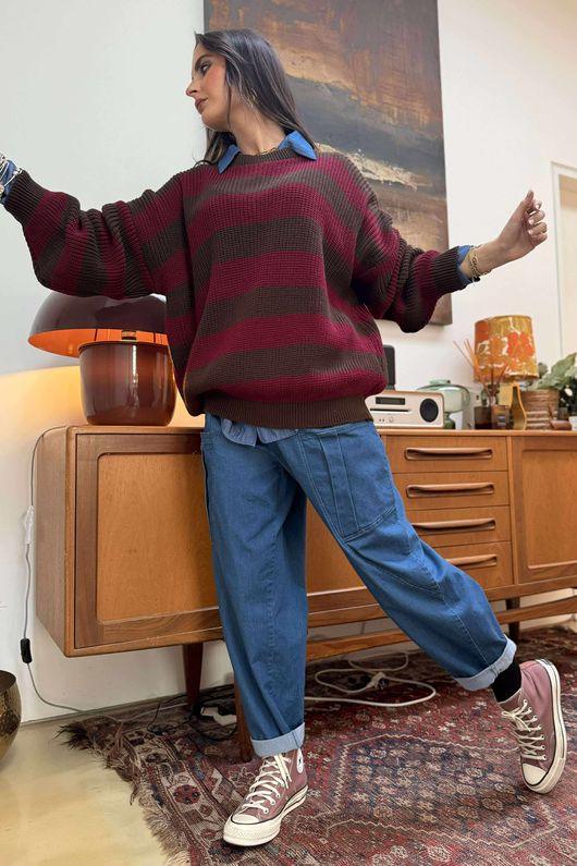 Buddie Stripe Knit Chocolate Burgundy /3=